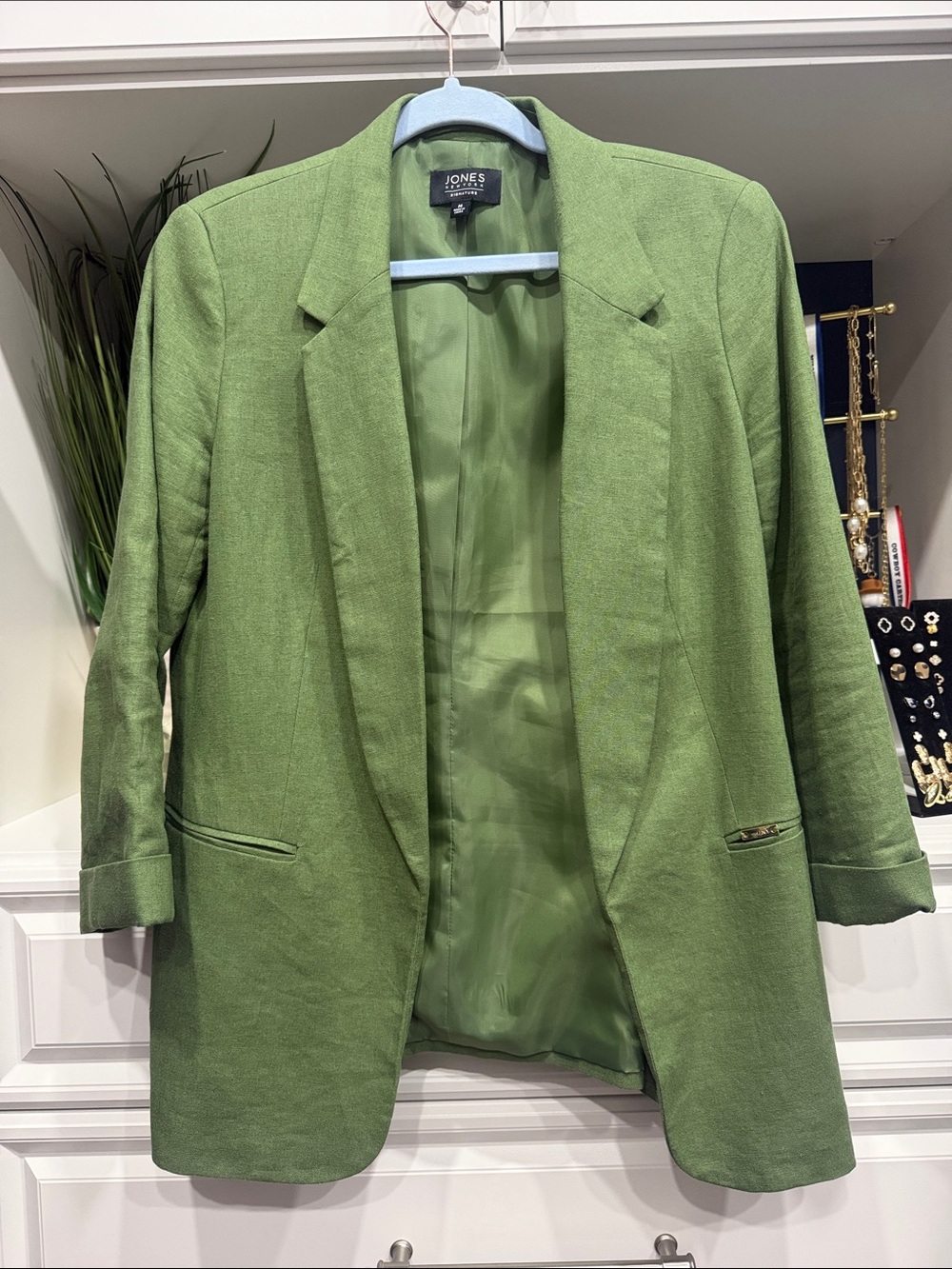 Jones New York Moss Green Open-Front Blazer Sz M